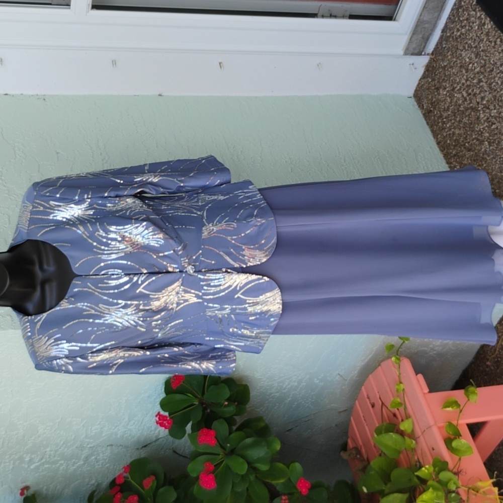 Alex Evenings Wms Tea Length Mock Dress With Sequin Jacket Sz 6P Mother Of Bride